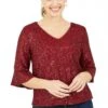 Yumi Red Sequin Top With Fluted Sleeve -Liquorish || Yumi Shop 0bcA1gPX 14462