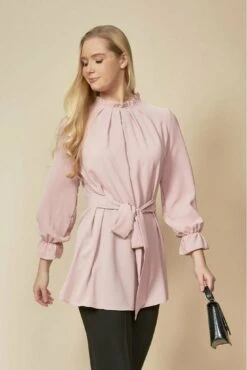 Hoxton Gal Tie Ruffle Neck Top With Tie Waist -Liquorish || Yumi Shop 0fHXJTck 9201