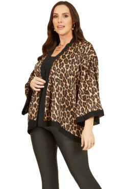 Mela London Brown Plus Size Animal Print Satin Kimono -Liquorish || Yumi Shop 17hu6713 14862