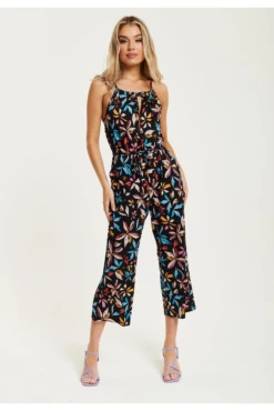 Liquorish Floral Print Jumpsuit With Straight Legs