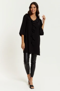 Hoxton Gal Oversized Frill Detailed 3/4 Sleeves Tunic Shirt