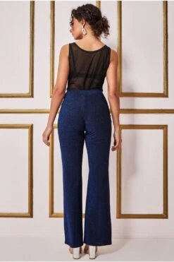 Goddiva Wide Leg Lurex Trouser - Royal Blue -Liquorish || Yumi Shop 37Fr0j7K 12336