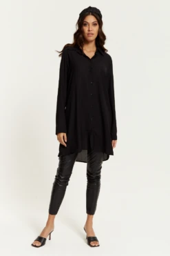 Hoxton Gal Oversized Shirt Tunic With Long Sleeves In Black -Liquorish || Yumi Shop 3YKNsTDF 15024