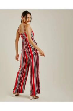 Dusty Pink Front Knot Vertical Striped Jumpsuit | Red -Liquorish || Yumi Shop 4taSwaEn 11537