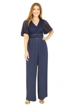 Yumi Navy Lace Bodice Jumpsuit With Kimono Sleeve -Liquorish || Yumi Shop 55ZZwgwL 14839