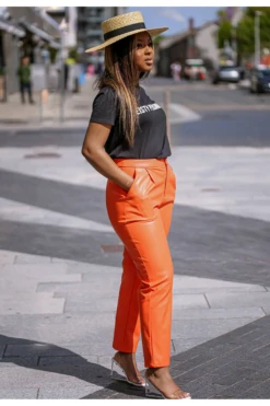 Setsofran London Orange Faux Leather Pants -Liquorish || Yumi Shop 599Hhuza 15725