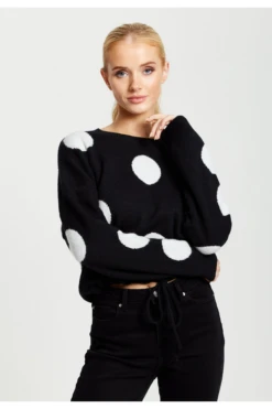 Liquorish White Polka Dot Jumper In Black -Liquorish || Yumi Shop 5VkoqQiZ 13886