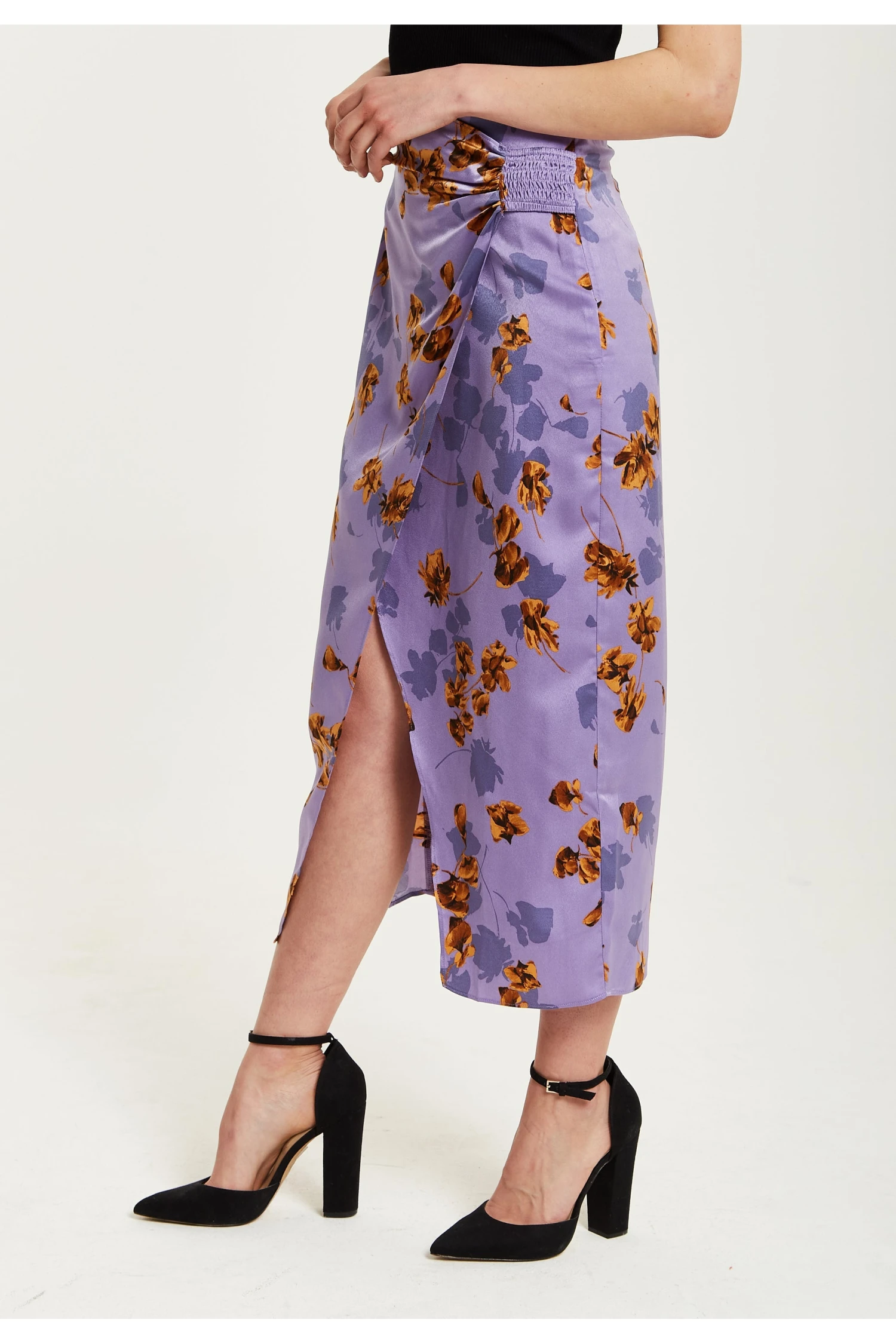 Liquorish Purple Floral Midi Skirt With Ruching Detail 6 Liquorish Purple Floral Midi Skirt With Ruching Detail - Image 4
