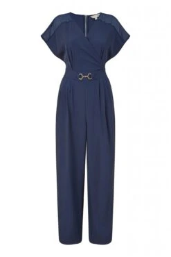 Yumi Navy Wrap Jumpsuit With Mesh Panel And Belt Detail -Liquorish || Yumi Shop 6b6ar300 14807
