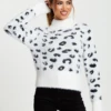 Liquorish Fluffy Animal High Neck Jumper In Black And White