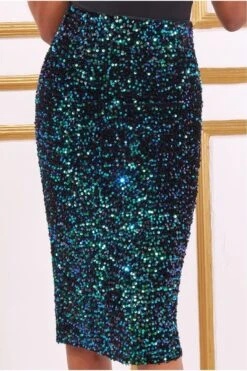 Goddiva Multi Sequin Velvet Midi Skirt - Emerald -Liquorish || Yumi Shop 6otLWUXq 13159