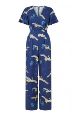 Yumi Navy Crane Print Angel Sleeve Jumpsuit -Liquorish || Yumi Shop 6wtHT8dX 14784