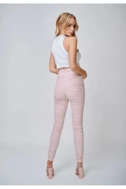 Yan Neo London The Hebe Blush Pink Ruched Suede-look Trouser -Liquorish || Yumi Shop 7HncgKMy 13038