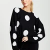 Liquorish White Polka Dot Jumper In Black