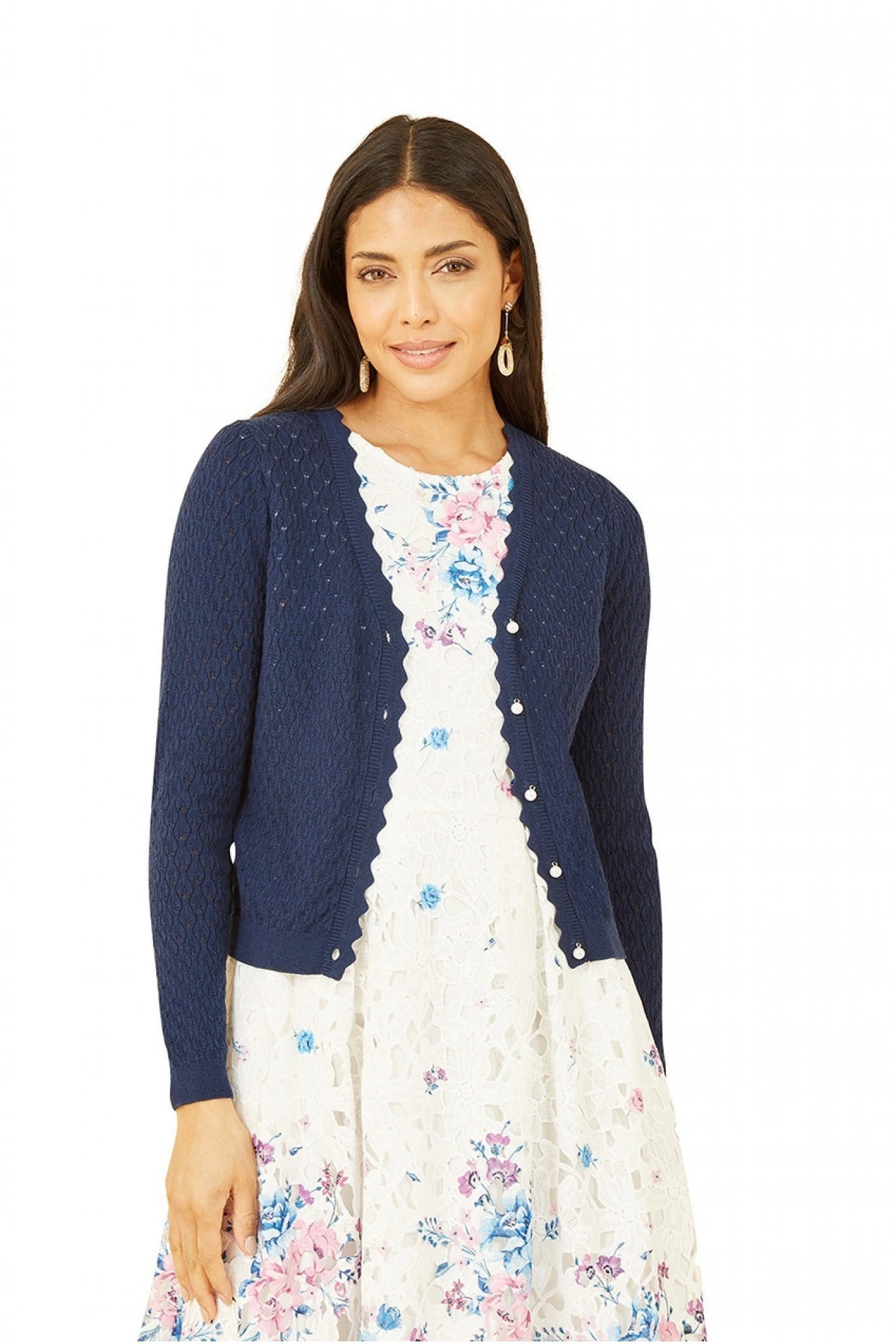 Yumi Navy Pointelle Stitch Cardigan 3 Yumi Navy Pointelle Stitch Cardigan