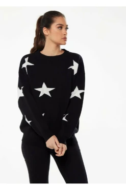 Liquorish Star Pattern Jumper In Black & White