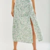 Liquorish Green Floral Midi Skirt