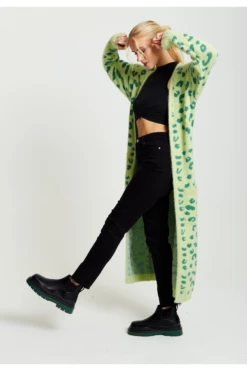 Liquorish Fluffy Longline Cardigan In Green Animal Print -Liquorish || Yumi Shop 9O8qM8J9 12850