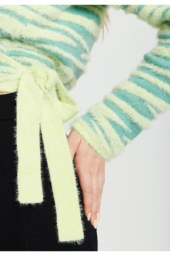 Liquorish Textured Zebra Wrap Cardigan In Yellow And Green -Liquorish || Yumi Shop ApaMf6Ix 12814