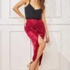Goddiva Satin Knotted Midi Skirt - Wine -Liquorish || Yumi Shop Bp35NtbO 14562