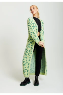 Liquorish Fluffy Longline Cardigan In Green Animal Print -Liquorish || Yumi Shop BqC1Ww9B 12850