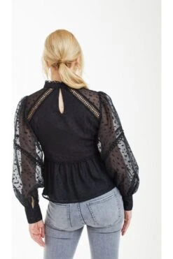 Double Second Black Polka Dot Organza Puff Sleeve Top -Liquorish || Yumi Shop CUANNA68 14401