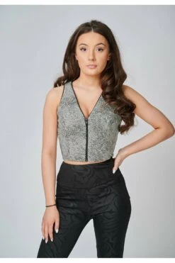 Yan Neo London The Adoni Ivory & Black Dots Front Zip Top