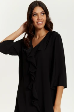 Hoxton Gal Oversized Frill Detailed 3/4 Sleeves Tunic Shirt -Liquorish || Yumi Shop CwaaBVRr 14919