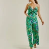 Dusty Pink Tropical Print Ruffled Jumpsuit | Green -Liquorish || Yumi Shop FGw22Gys 11539