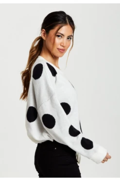 Liquorish Black Polka Dot Jumper In White -Liquorish || Yumi Shop FNfjVrDg 13057