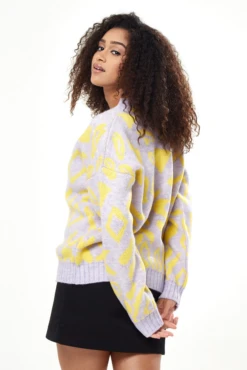 Liquorish Geometric Pattern Cardigan In Yellow And Lilac -Liquorish || Yumi Shop FVD4WaG2 13874