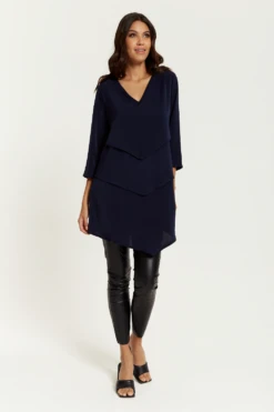 Hoxton Gal 3/4 Sleeves V Neck Oversized Layered Tunic