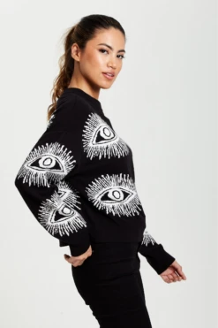 Liquorish Eye Pattern Jumper In Black -Liquorish || Yumi Shop GQLcEgjA 12823