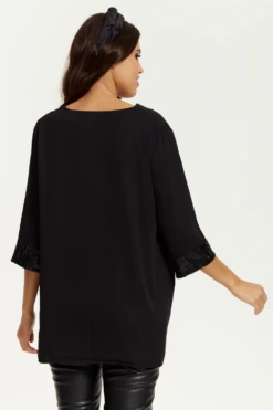 Hoxton Gal Oversize V Neck Sequin Detail Satin Top -Liquorish || Yumi Shop GkJSacfT 13246
