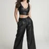 Double Second Black Vegan Leather Wide Leg Trousers
