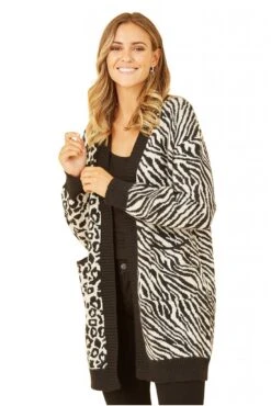 Yumi Black Zebra And Leopard Print Knitted Intarsia Cardigan -Liquorish || Yumi Shop H1NnBGHR 14849