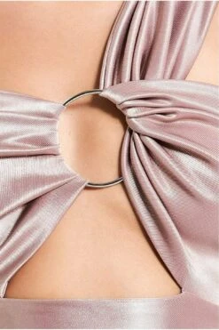 Goddiva Ruched One Shoulder Maxi With Ring Detail -champagne -Liquorish || Yumi Shop I0jqXsHp 11217