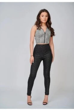 Yan Neo London Diona Black Embossed Print Leggings