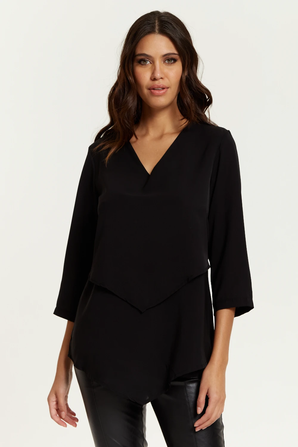 Hoxton Gal 3/4 Sleeves V Neck Layered Relaxed Fit Top 3 Hoxton Gal 3/4 Sleeves V Neck Layered Relaxed Fit Top