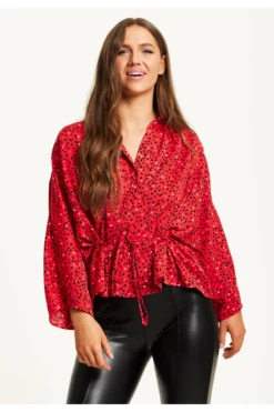 Liquorish Heart Print Shirt With Long Sleeves And Tie Waist