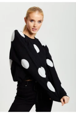 Liquorish White Polka Dot Jumper In Black -Liquorish || Yumi Shop JEl3U5Xe 13886