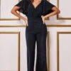 Goddiva Lurex Wrap Style Jumpsuit - Navy -Liquorish || Yumi Shop JPOy7igC 12296