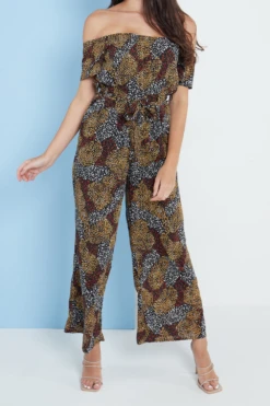Lilura London Multi Spot Print Bardot Culotte Jumpsuit -Liquorish || Yumi Shop JgJzcGtb 15702