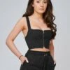 Yan Neo London The Iola Black Jersey Zip Front Crop Top