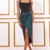 Goddiva Knot Front Sequin Midi Skirt - Emerald Green -Liquorish || Yumi Shop Jz7wLcsU 13719