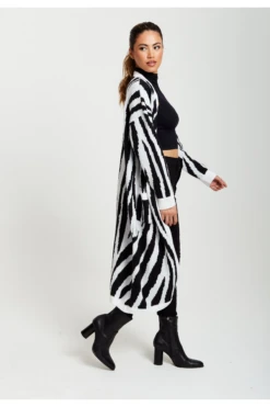 Liquorish Longline Cardigan In Black And White Zebra Pattern -Liquorish || Yumi Shop K1ap6tIx 12827