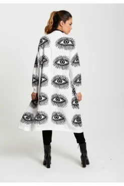 Liquorish Eye Pattern Longline Cardigan In White -Liquorish || Yumi Shop K4sBWKhK 13884