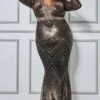 Goddiva Plus Starburst Sequin Maxi Dress - Rose Gold