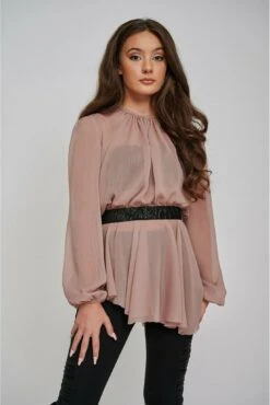 Yan Neo London The Sara Gathered Chiffon Pink Asymmetric Top