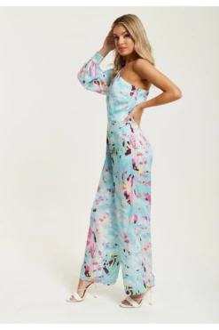 Liquorish Blue Abstract Print One Shoulder Jumpsuit -Liquorish || Yumi Shop L2C6CSiI 15646